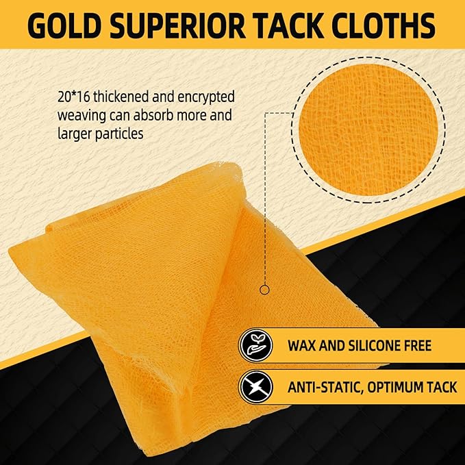 VFY Tack Cloth 20-PC, Individual Wrapping High Tack Yellow, 18"x 36" Size, 20x16 Mesh Tack Rags, Reclosable Zipper Bag, Wax & Silicone Free Anti-Static for Woodworking, Automotive Painting & Sanding