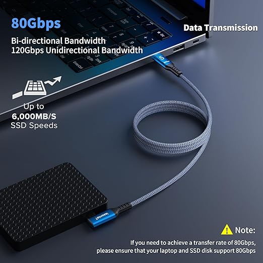 240W for Thunderbolt 5 Cable Right Angle 6.6 ft, 120Gbps Bandwidth, 80Gbps, Dual 8K, 4K 540Hz, Triple 4K 144Hz for iPhone 17, Thunderbolt 4, USB4, SSD, MacBook M4 Pro, Dock, eGPU, Mac mini M4 / M4 Pro