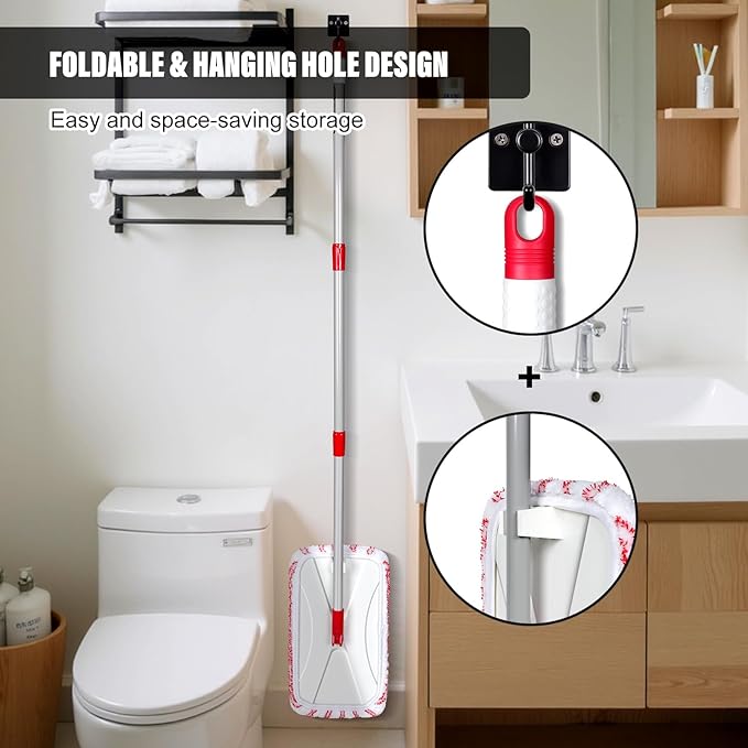 OZD 16" Microfiber Mop for Hardwood, Laminate, Tile Floor Cleaning, Flat Floor Mop with Adjustable Handle, 360° Swivel, Wet Dry Dust Mop for Pet Hair, Home & Commercial Use- Scraper & 5 Washable Pads