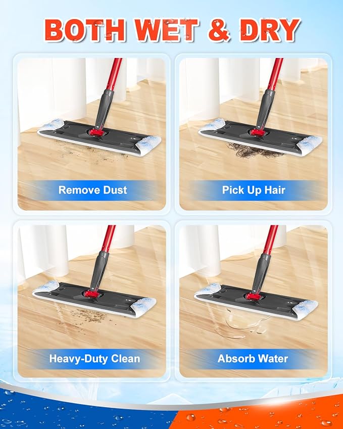 Mop Pads Compatible with OCedar for H2prO Flat Mop System Washable Reusable Microfiber Mop Head Replacements Pad for Floor Cleaning, 4 Pack