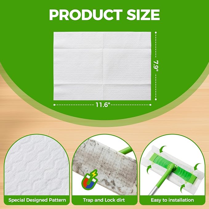 UKEENOR Dry Mop Refills - 160 Count Disposable Dusting Cloths - Electrostatic Cloths - 7.9"x11.6" Box Packing