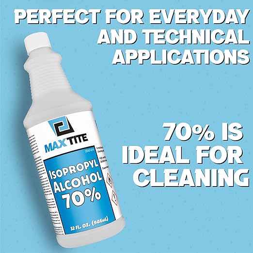 MaxTite 70% Isopropyl Alcohol (2 Gallons (8 Pack, 32 fl oz) - Includes Heavy-Duty Spray Nozzle - Made in USA