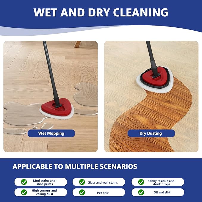 High-PQ Flat Mop Head Replacements, Microfiber Mopping Pads Refills, 10-Pack Spin Mop Pads + 1 Plastic Pad &1 Scrape for Floor, Wall & Ceiling Cleaning - Fits EasyWring & RinseClean Systems