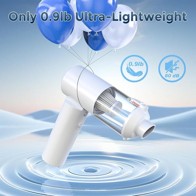 TURNRISE Car Vacuum Cordless: 12000Pa 2 in 1 Handheld Vacuum & Blower - Hand Vacuum Portable Cordless with Led Light, Multi-Nozzles for Car, Home, Office, Pet, Hair White