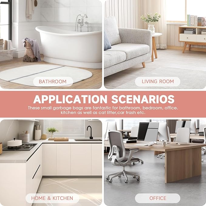 2.6 Gallon Small Trash-Bags Bathroom With-Handles - Kitchen White Garbage Bag 100 Count Little Plastic Unscented Waste Basket Office Car Thick Strong Can Liners Acqkunlo