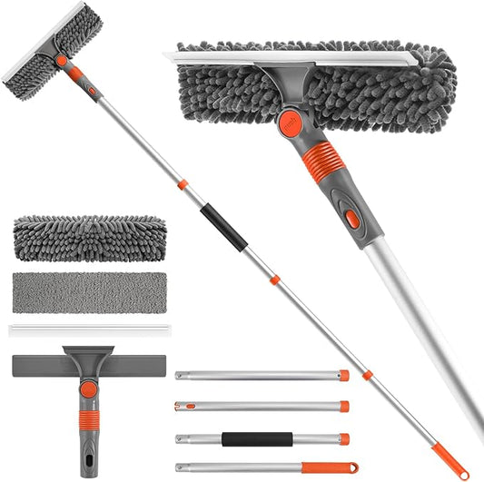 Ordenado 62" Window Squeegee Cleaning Kit, 2 in 1 Window Cleaner Tool with Long Handle, Rotatable High Windows Washing Kit for Home & Outdoor, Detachable Washer Tool Squeegee for Shower Glass, Car
