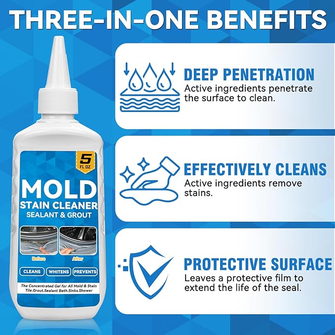 Washing Machine Cleaner Gel, Mold Stain Cleaning Gel with Brush, Highly Effective in Penetration Household Grout Cleaner for Fridge, Bathroom, Shower, Front Load Washer, Tile Bathtub (5.29Fl Oz)