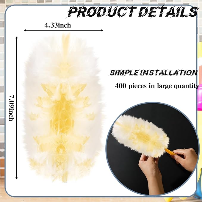 Vesici 400 Pcs Duster Refills Compatible with Swiffer Dusters Bulk Disposable Replacement Thickened with 1 Handle Heavy Duty for Cleaning, Office (Yellow)