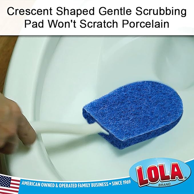 LOLA Bath & Toilet Bowl Scrubber Brush w/Comfort Handle, 2 Pack, w/Hang Hole. Non-Scratch, Removes Rings w/Scrubbing Pad, 2 Pack