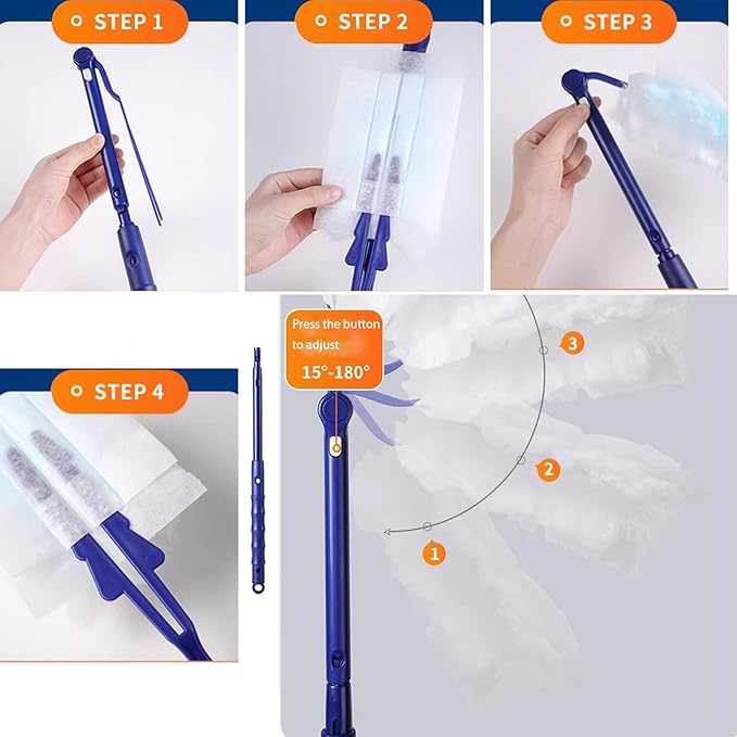 44 pcs Duster Refills for Swiffer Dusters, 40 Count Disposable Duster Refill Heavy Duty Dusters Refills Replacement Head 1 Long-Handled Brush and 2 Short-Handled Brushes, with 1 Cleaning Brush