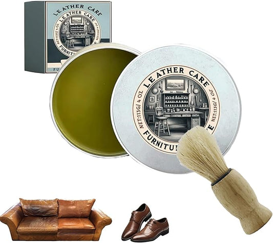 Leather & Furniture Repair Salve with Brush - Wood & Leather Polish, Conditioner & Cleaner for Couches, Chairs, Tables - Restorer & Moisturizer, Household Upholstery Maintenance Kit, 4oz
