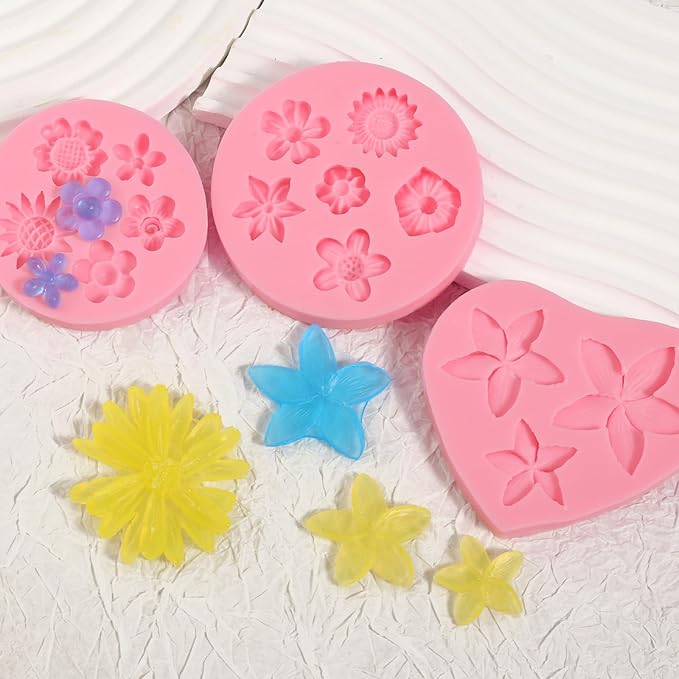 5 Pcs Daisy Flower Fondant Molds, Reusable Narcissus Flowers Chocolate Silicone Molds for Cupcake Decoration, Cookie Candy Dough Glue UV Resin Clay, Thanksgiving Mother's Day Gift