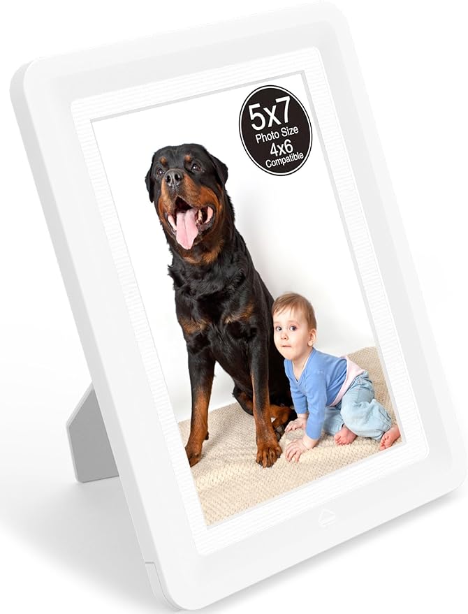 1-Pack 5x7 Picture Frame or 4x6 with Mat – Shatterproof Plastic Photo Frame for Family, Nursery, and Playroom, Wall & Tabletop Picture Frames for Home, Office, Safe & Lightweight Design in White