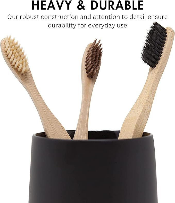 Yew Design Matte Black Toothbrush and Toothpaste Holder and Cup for Bathroom Vanity and Countertop, Round Organizer for Electric Toothbrushes, Floss, Razors, Cotton, and Mouthwash