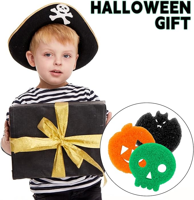 12 Pack Halloween Sponges Halloween Kitchen Decor Halloween Cleaning Sponges Cute Kitchen Scrub Sponges Skeleton Ghost Bat Pumpkin Sponge Non Scratch Temperature Sensitive Scrubbing. (Halloween)