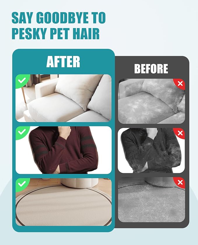 MecoMeow Pet Hair Removal Brush for Couch, Durable, Reusable, Washable Lint Cleaner for Dog and Cat Hair, Gentle on Furniture, Effective on Carpets, Clothing, Bedding-Simple
