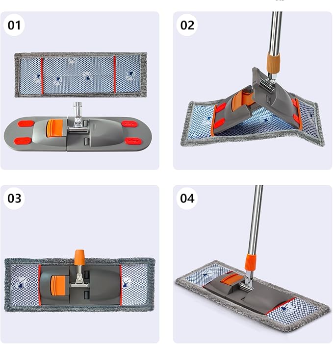 57-inch Fiber Flat mop with 4 Floor mops with Washable Pads, Suitable for Multiple Surfaces and Designed specifically for Floor Cleaning. Features an Extra-Long Telescopic Handle for deep Cleaning