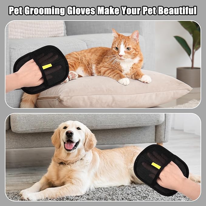 Vindobil Pet Hair Removal Gloves for Cats and Dogs, Reusable Electrostatic Grooming Glove for Pet Hair Remover on Furniture, Carpet Clothing 2 Pcs