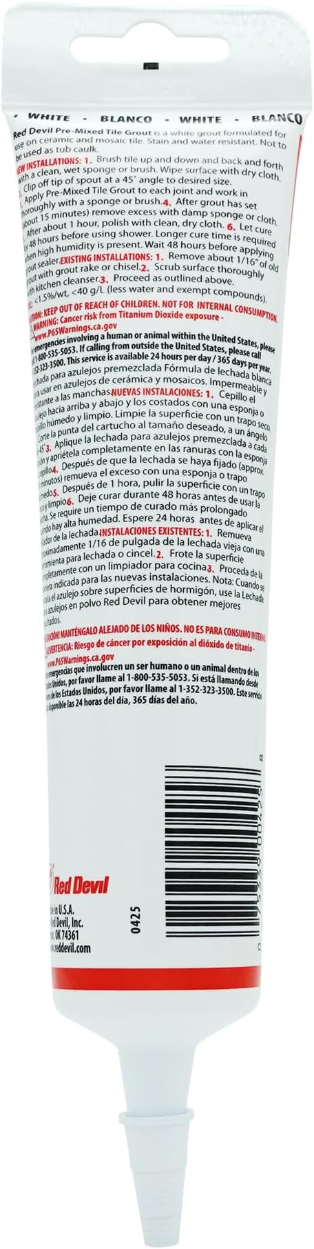 Red Devil 0425 Pre-Mixed Tile Grout Squeeze Tube, 5.5 oz., White