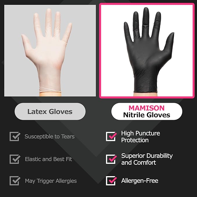 MAMISON Black Nitrile Disposable Gloves, Powder-Free, Latex-Free, 4 Mil, 100 Count, Food Safe, BBQ, Kitchen, Cooking