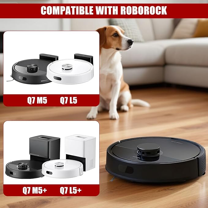 Replacement Accessories for Roborock Q7 M5: Parts for Roborock Robot Vacuum Q7 M5+/Q7 L5/Q7 L5+Series - 1 Main Brushes,4 Mop Pads,6 Side Brushes,4 Hepa Filters,1 Cleaning Tool,1 Screwdriver(17 pack)