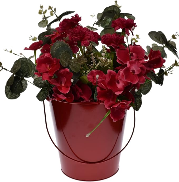 Colored Metal Buckets with Handle, 6 Pack 5.91 Inch Galvanized Iron Pail Bucket for Kids,Classroom,Crafts,and Party Favors (Red)