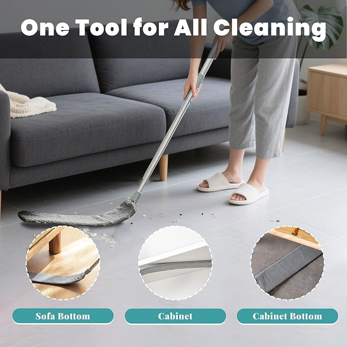 Flat Duster, Retractable Gap Dust Cleaning Artifact, Extendable Microfiber Duster with Bendable & Removable Head, Reusable Washable Dusting Wand for Home,Ceiling,Blinds (1Set)