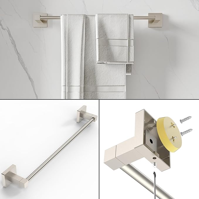 Ruacq 4pcs Bathroom Hardware Set-Toilet Paper Holder-Towel Ring -Towel Hooks for bathrooms-18 Inch Towel Bar Stainless Steel Wall Mounted, Bathroom Accessories Set (Brushed Nickel)