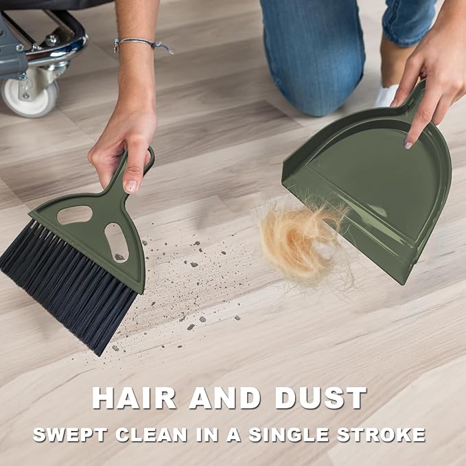 NBGYTECH Mini Broom and Dustpan Set Small Broom with Dustpan Combo Set Portable Cleaning Tools for Home Office RV Learning Camping (Olive Green)