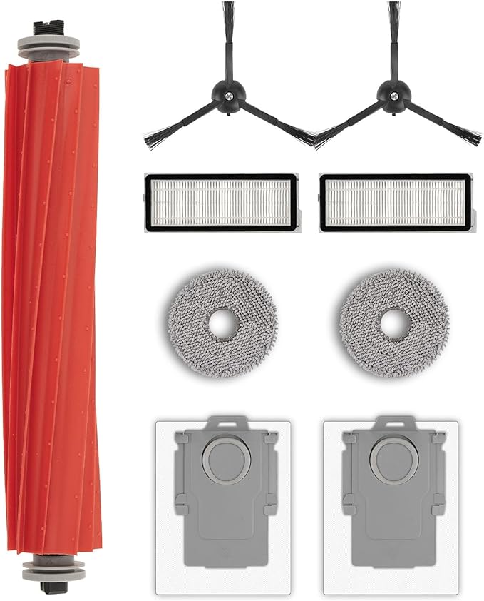 (9 Pack) QRevo S Replacement Parts Compatible with Roborock Qrevo S, Qrevo Pro, Qrevo MaxV, QRevo Plus Robot Vacuum, 1 Roller Brush, 2 Black Side Brushes, 2 Dust Bags, 2 HEPA Filters, 2 Mop Pads