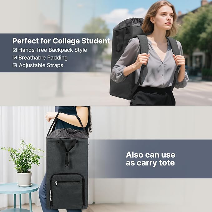 Bukere Laundry Backpack for College Students Dorm Essentials, Extra Large 90L Hanging Bag with Adjustable Shoulder Straps, Portable Laundry Tote for Apartment, Laundromat, Travel