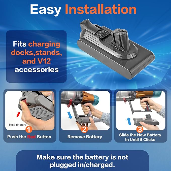 YAYA-Bechine Replacement for 3500mAh V12 Battery for DysV12 Detect Vacuum Series Including Slim, Absolute, Fluffy Series, SV46 Vacuum Cleaner Battery Part No. 965470-01 (Does not fit SV12 V10 V11)
