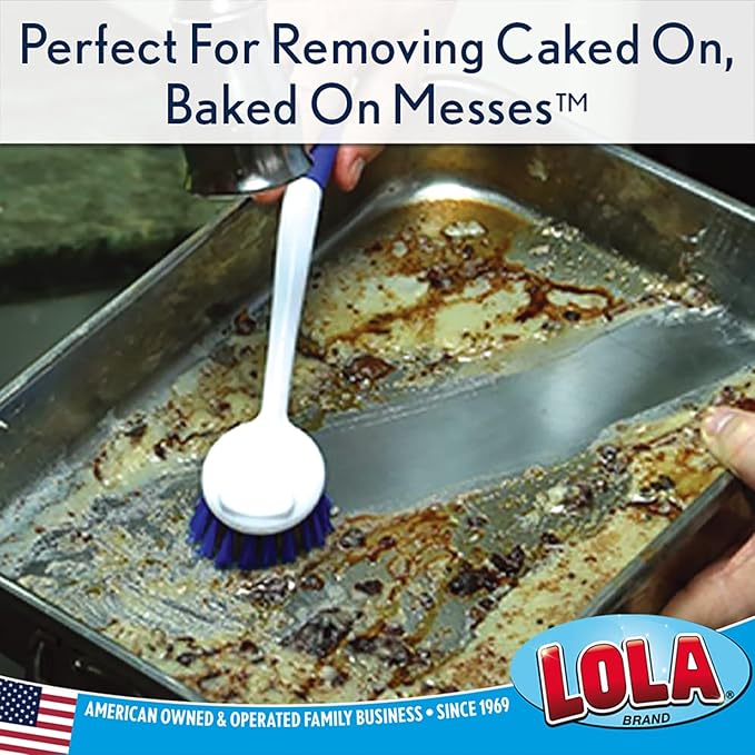LOLA Pro Pot N' Pan Brush, 6 Pack, Abrasive Cleaning, Poly & Brass Wire Bristles, Comfort Rubber Grip, Use for Caked-On & Baked-On Messes