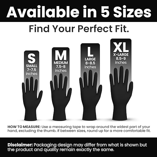 Nitrile-Vinyl Blended Disposable Gloves, Powder-Free & Non-Latex Gloves, 1000, Protective Gloves for Medical Exams, Cooking & Household Cleaning, 4 Mil Thick Non-Sterile Secure Grip Black, Small