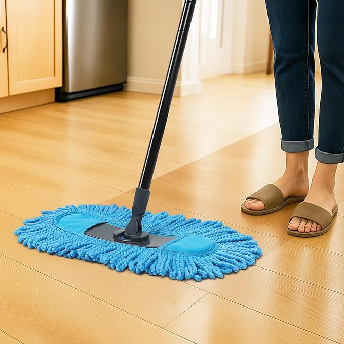 19 Inch Dust Mops for Floor Cleaning with 2 Mop Refill Pads Floor Duster with 58” Long Handle Microfiber Sweeper for Hardwood Tile Baseboard