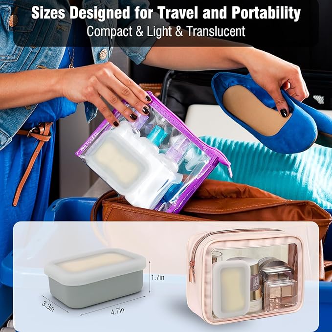 Compact Leakproof Travel Soap Case, Silicone Travel Soap Container, Portable Soap Box with Drainage Layer, Shatterproof Soap Holder for Bathroom, Gym (Gray)