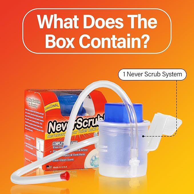 NeverScrub! Self Cleaning Toilet System - Automatic Toilet Bowl Cleaner with Starter Cartridge, Lasts Up 3 Months Continuous Cleaning - Refillable Toilet Bowl Cleaner for Stains, Rings, and Odor