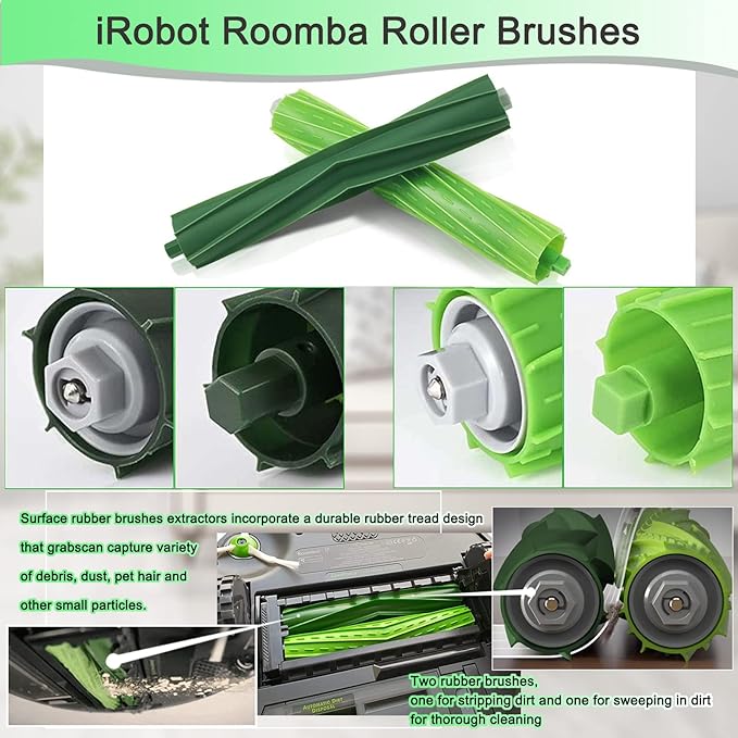 Replacement Parts for iRobot Roomba i3 i3+ i4 i4+ i5 i5+ i7 i7+ i8 i8+ j5 j5+ j7 E5 E6 E7 e, i, and j Series Robot Vacuums Replenishment Kit 2 Set Rubber Brushes,10 Vacuum Filters,10 Side Brushes