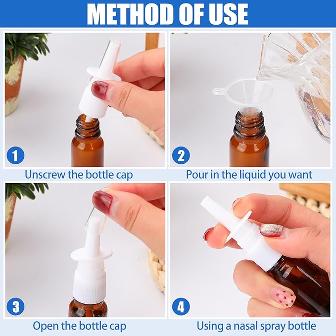 10 Pcs Nasal Spray Bottle, 10ML/0.35OZ 6 Pcs Refillable Fine Mist Glass Empty Nasal Spray Bottle with 2 Pcs Funnels and 2 Pcs Labels