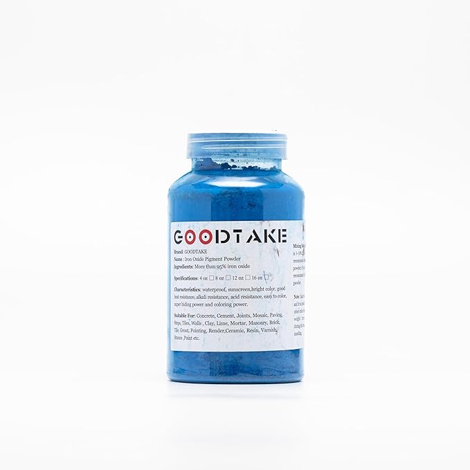 GOODTAKE Concrete Pigment, Blue Iron Oxide Pigment Powder, Concrete Cement Dye for Brick, Tile, Clay, Lime, Mortar, Grout, Plaster, Paint, Bath Bombs Coloring Powder (Blue, 16 oz)