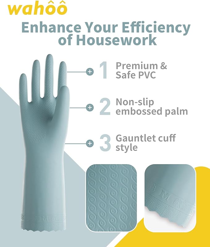 LANON wahoo Skin-Friendly Cleaning Gloves, Unlined Dishwashing Rubber Gloves, Kitchen, Non-Slip, Surf Spray, Medium