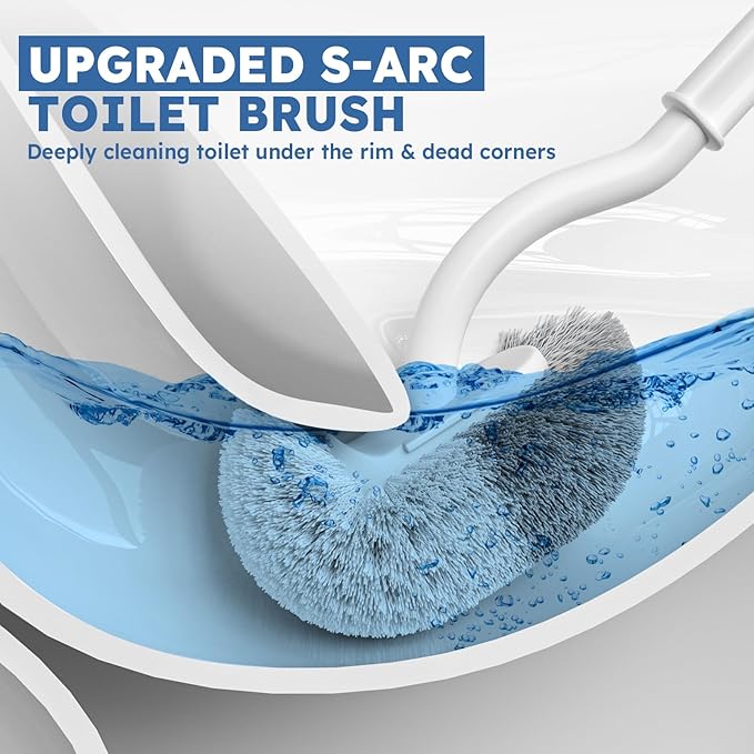 Toilet Brush, 2 Pack Toilet Brush and Holder Set with Durable Curved BristlesToilet Scrubber, Toilet Bowl Brush with Extra Long Handle,Toilet Cleaner with Caddy for Bathroom Deep Cleaning