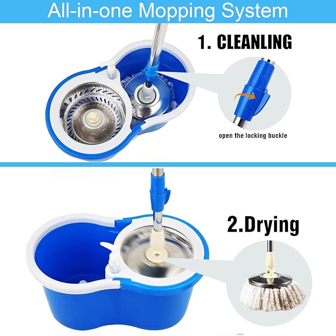 Spin Mop and Bucket with Wringer Set, 360° Spinning Mop Bucket System with 3 Microfiber Mop Replacement Heads Refills,56" Stainless Steel Extended Handle for Floor Cleaning Home(20QT) (Green) (Blue)