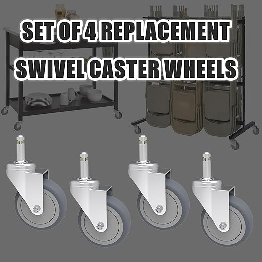 3-Inch Swivel Stem Caster, 7/16-Inch Stem Diameter Rubber Wheel, Heavy Duty TPR Replacement Wheels for Rubbermaid Mop Bucket Cart Grill Casters - 4 Pack