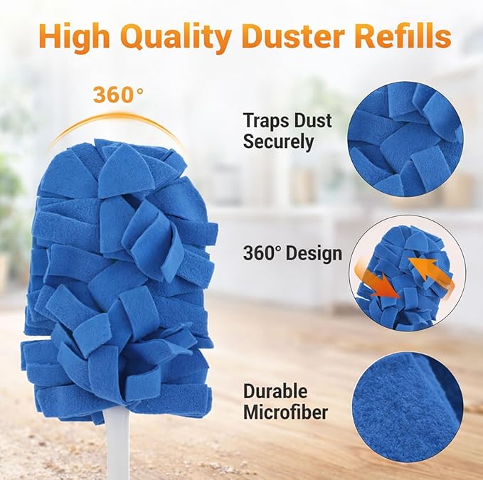 360° Degree Electrostatic Duster Refills Set with Handle, 6 Pack Washable Reusable Microfiber Dusting Heads 360 Rotation for Blinds, Ceiling Fans, Shelves, Car Interior (Yellow)