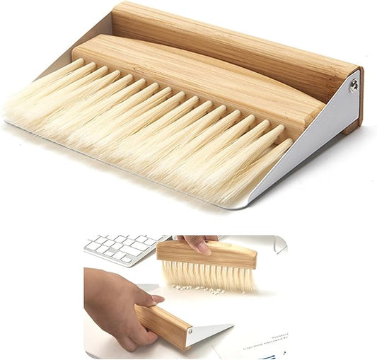 1 Set of mini Desktop Cleaning Broom and Dustpan Set, high-end Iron Sheet, Oak Wood, Sword Hemp Portable Desktop Cleaning Products, Suitable for Home Offices