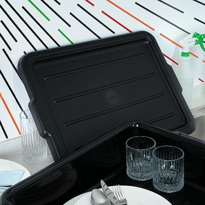 Restaurantware-LID ONLY: RW Clean 23.2 Inch x 16.9 Inch Bus Tub Lid, 1 Snap-On Lid For Bus Box - With Handles, Black Plastic Restaurant Tub Lid, Bus Tub Sold Separately