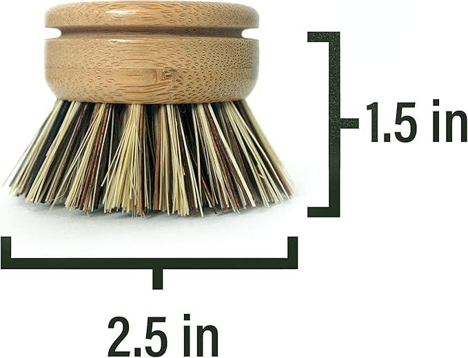 Larga Vitae 6 pcs Wooden Dish Brush Replacement Heads Made of Renewable Bamboo Wood and Natural Bristle Fiber, Durable, Long Lasting (Palm/Coconut Fiber Bristles)