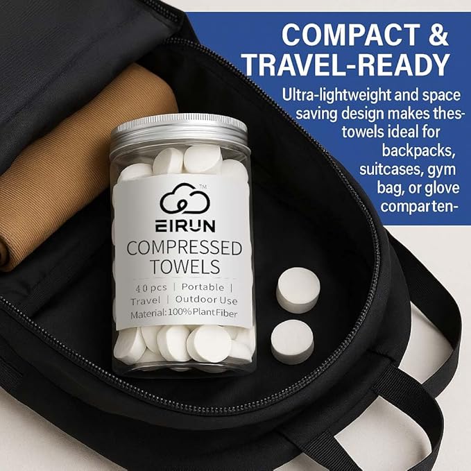 Compressed Towels – Travel-Size Compact Towels for Camping, Hiking, Gym & Outdoor Use – Lightweight, Expandable & Reusable (40)