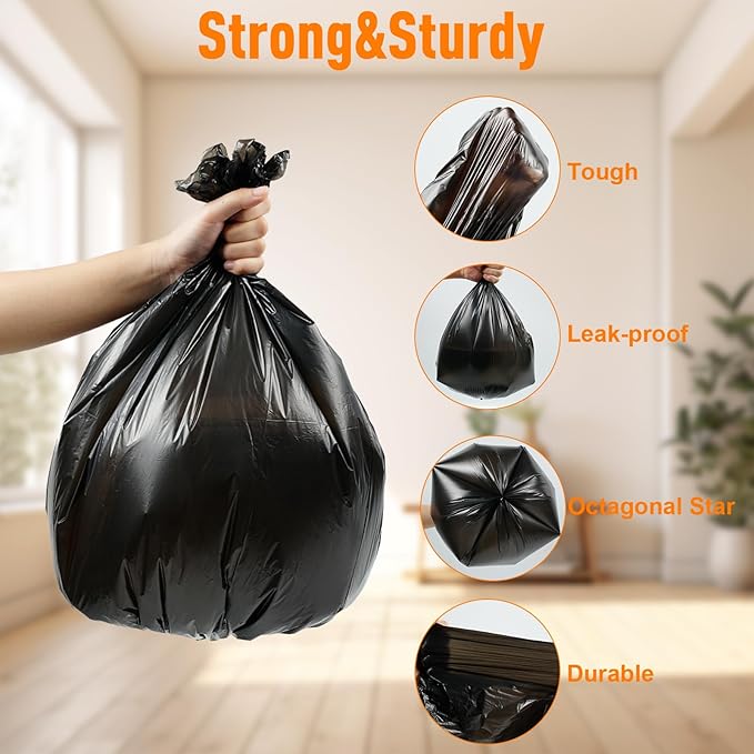 O2frepak 13 Gallon Multipurpose Tear-Resistant Trash Bags,Heavy Duty,Tastless and Black Garbage Bags (100 Count,60x80cm)